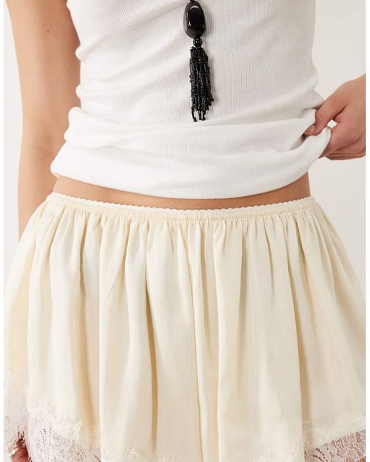 Mango Natural Satin And Lace Shorts