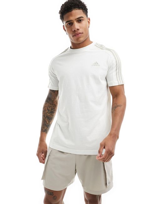 Adidas training - t-shirt con tre strisce sporco di Adidas Originals in White da Uomo