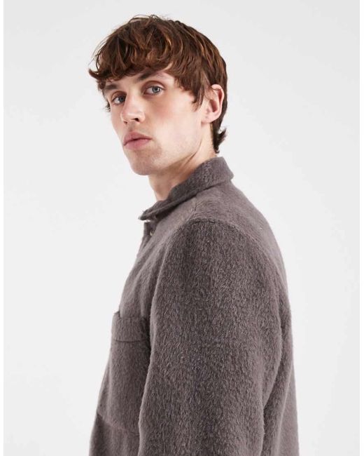 ASOS Gray Brushed Wool Look Overshirt for men
