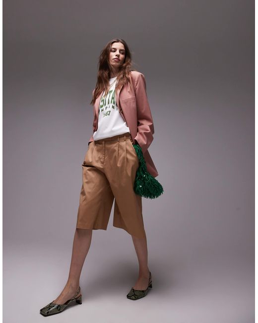 Bermuda à longueur 3 4 à double pinces - camel TOPSHOP en coloris Brown