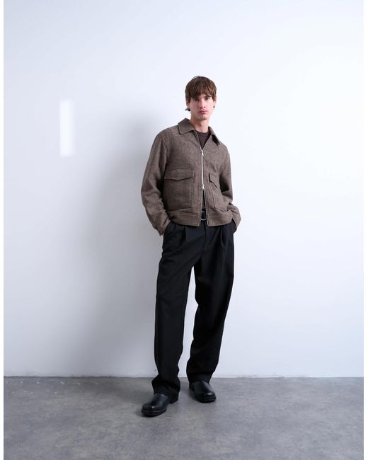 Topman Brown Herringbone Short Jacket for men