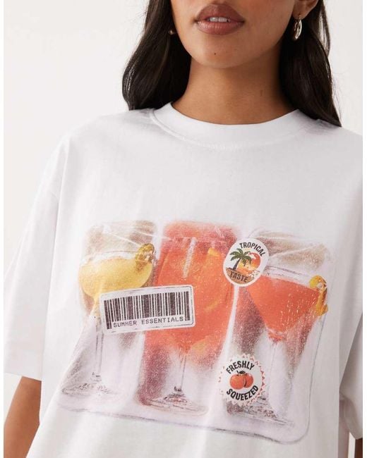 ASOS Red Oversized T-Shirt With Tropical Cocktails Graphic