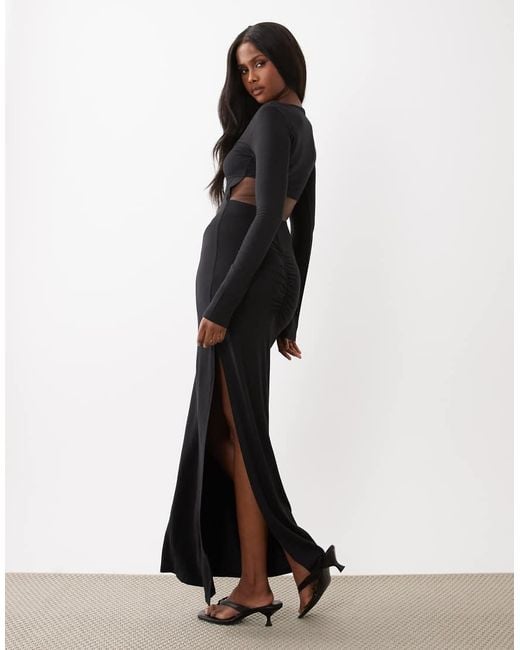 ASOS White Long Sleeve Maxi Dress With Back Cut Out And Ruching