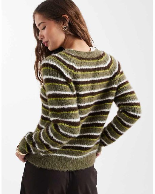 Threadbare Green Crew Neck Fluffy Cardigan
