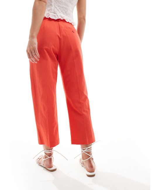 ASOS Red Asos Design Petite Tailo Belted Trouser With Linen