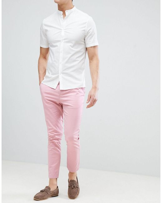 ASOS Skinny Cropped Chinos In Pastel Pink for men