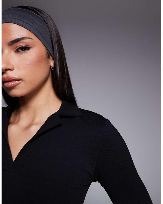 4505 Blue Seamless Rib Long Sleeve Active Polo