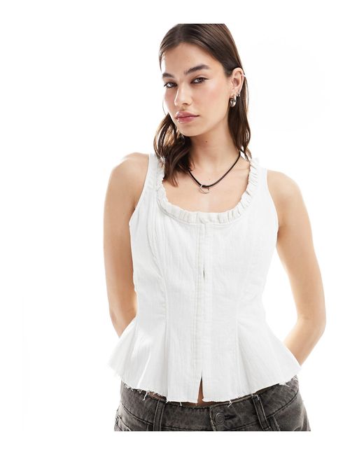 Weekday White Elvie Frill Top With Hook And Eye Front