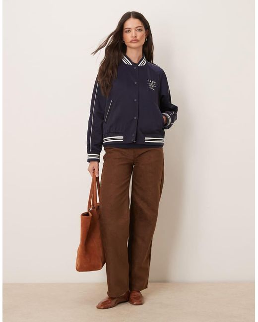 Gant Blue Satin Logo Varsity Bomber Jacket