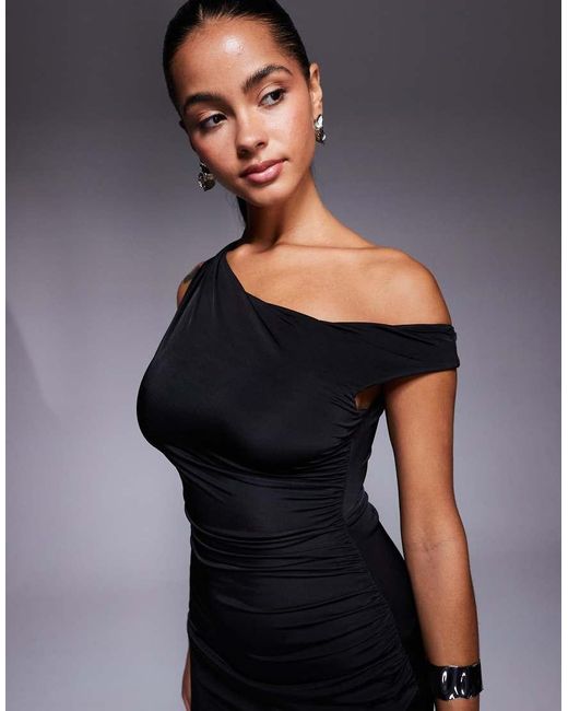 Vestito Monospalla Con Gonna Al Polpaccio E Spacco Sulla Coscia di TFNC London in Blue