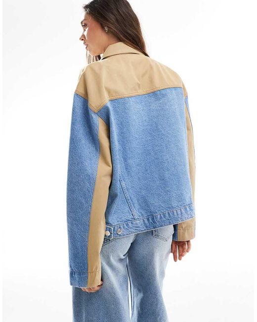 Giacca Di Jeans Ibrida Stile Western Lavaggio Medio di ASOS in Blue