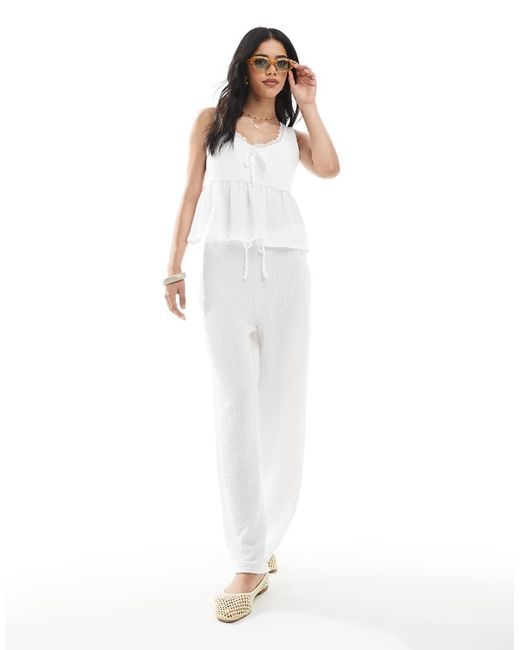 Top Milkmaid Écru Testurizzato Con Finiture di Miss Selfridge in White