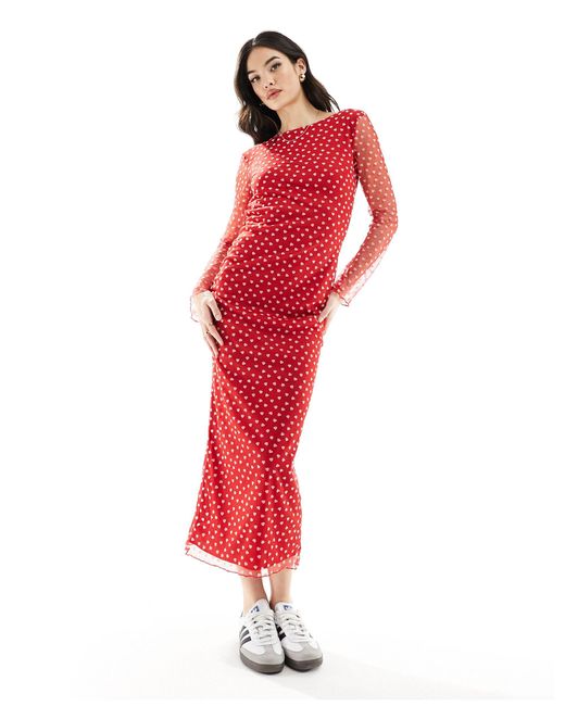 ASOS Red Scoop Back Maxi Dress With Flocked Hearts