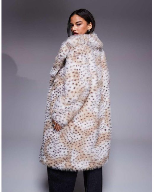 River Island Gray Leopard Faux Fur Long Line Coat