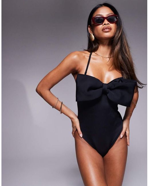 River Island Bandeau-Badpak Met Strik in het Gray