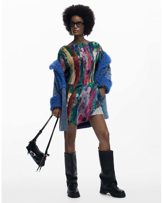 Desigual Blue Ruched Asymmetric Dress