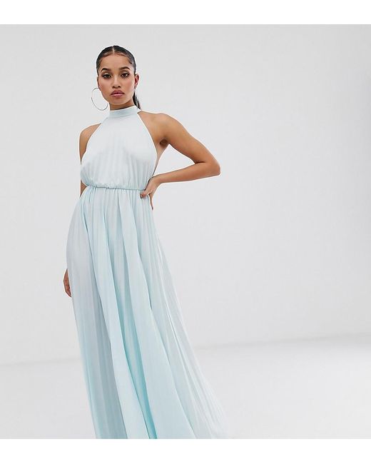 blue pleated maxi dress