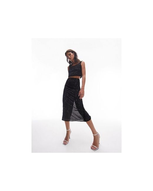 TOPSHOP Black Co-ord Sequin Midi Skirt