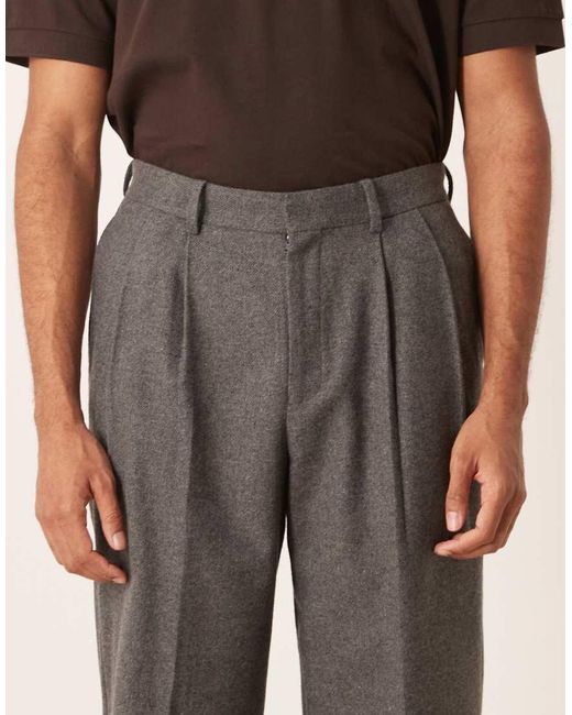 ASOS Nette Geplooide Broek Van Wolmix Met Wijde Pijpen in het Gray voor heren