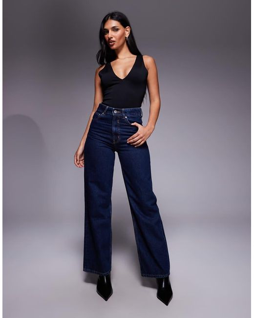 GOOD AMERICAN Blue Sculpting V Neck Bodysuit