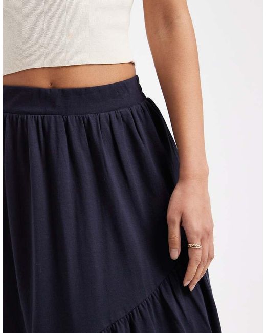 Threadbare Blue Jersey Midi Skirt With Asymmetric Tier