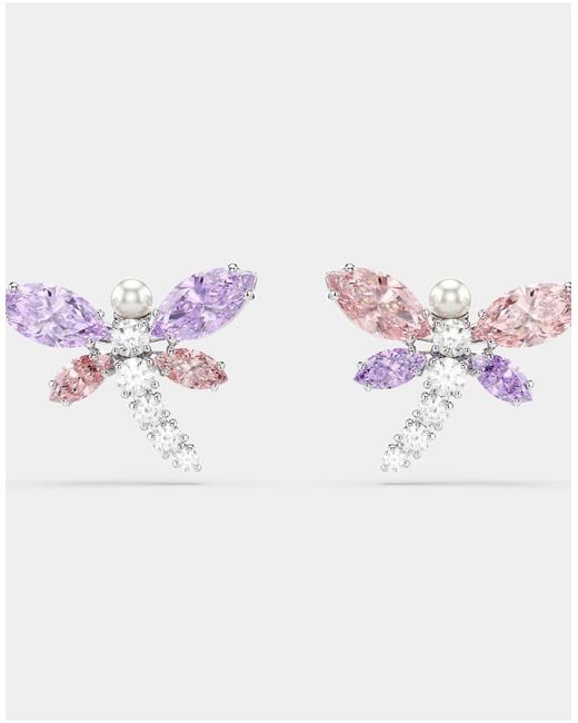 Swarovski Pink Ariana Grande X Stud Earrings, Mixed Cuts, Dragonfly, Multicolored, Rhodium Plated