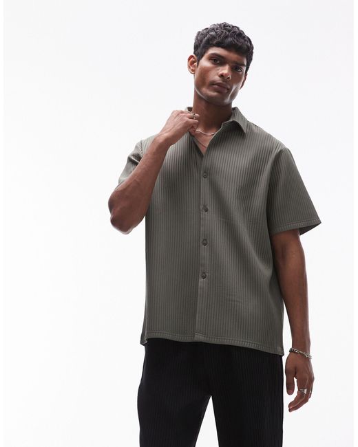 Chemise plissée à manches courtes et boutons - kaki Topman pour homme en coloris Gray