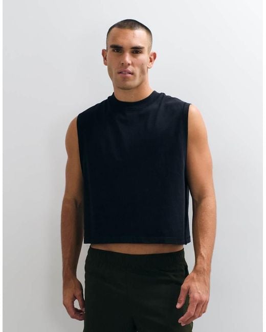4505 Blue Cotton Cropped Lifting Tank With Back Graphic for men