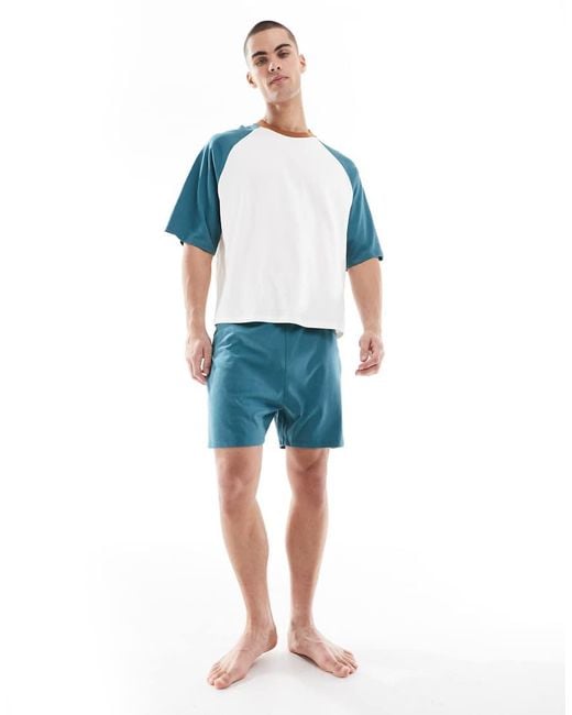 ASOS Blue Boxy Nightwear Set With Raglan Sleeve for men