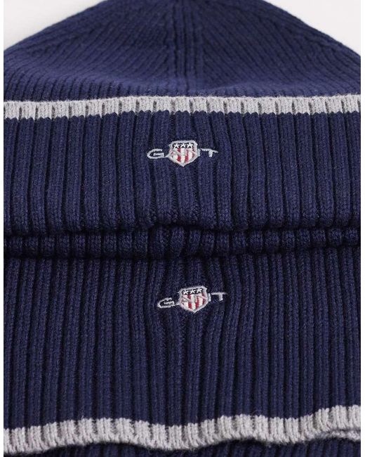 Gant Blue Essential Shield Logo Beanie And Scarf Gift Set for men