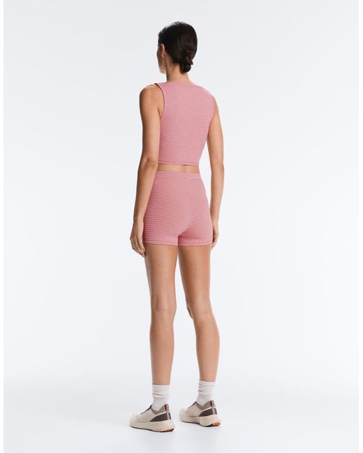 Oysho Pink Comfortlux High-rise 5cm Striped Hot Pants