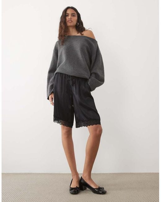 ASOS Gray Satin Longline Lace Bermuda Shorts