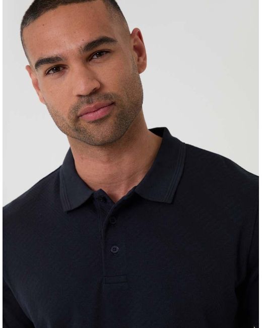 Threadbare Blue Textured Cotton Polo Shirt for men