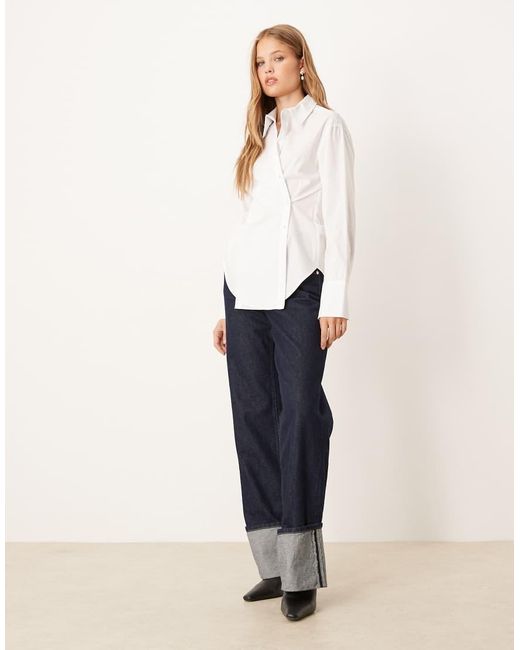 Gina Tricot Asymmetrisch Poplin Overhemd Met Lange Mouwen in het White