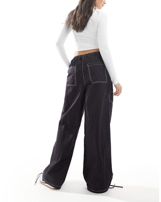 ASOS Blue Wide Leg Pants With Tie Hem And Pocket Detail