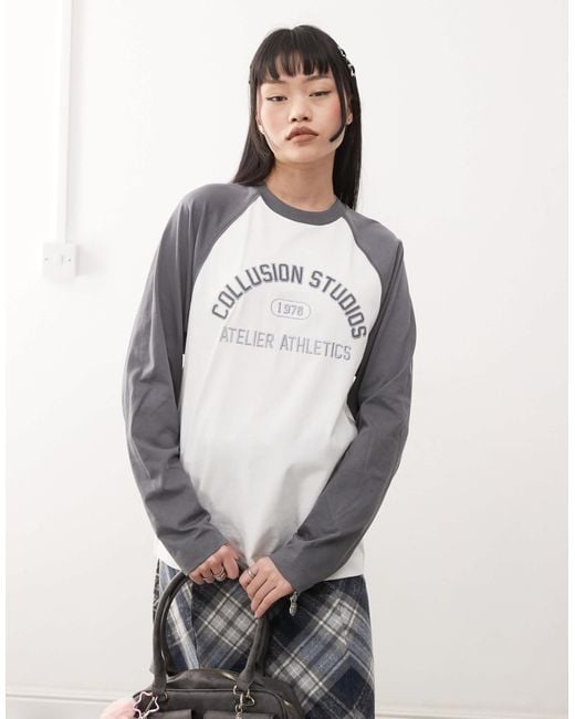 Collusion White Relaxed Retro Logo Raglan T-Shirt