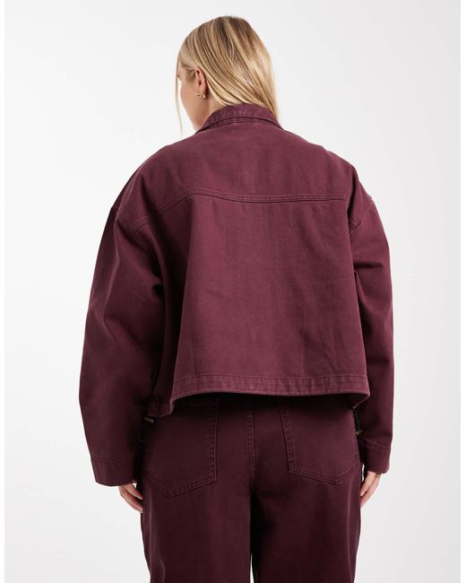 Asos design curve - veste en denim d'ensemble à col cheminée - bordeaux ASOS en coloris Red