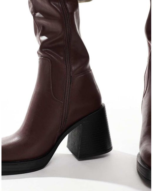 Schuh Brown Knee-High Block Heel Wine Boots
