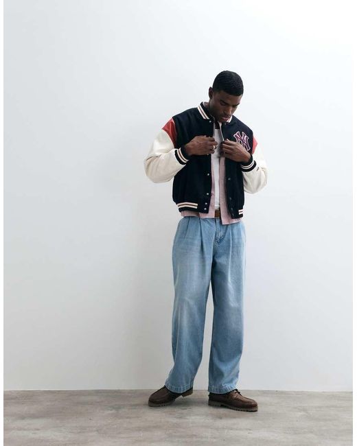 KTZ Blue Ny Yankees Wool Mix Varsity Jacket for men