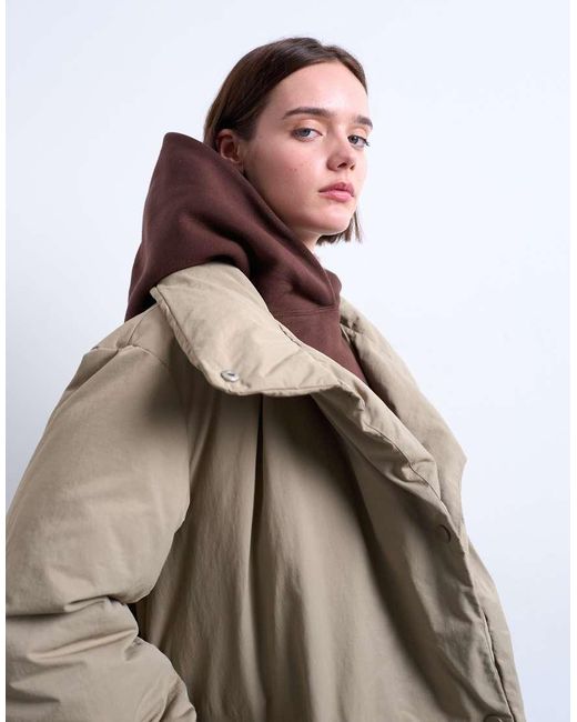 TOPSHOP Natural Funnel Neck Longline Belted Puffer Jacket