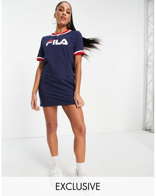 plantageejer Kredsløb Claire Fila Large Chest Logo T-shirt Dress in Blue | Lyst