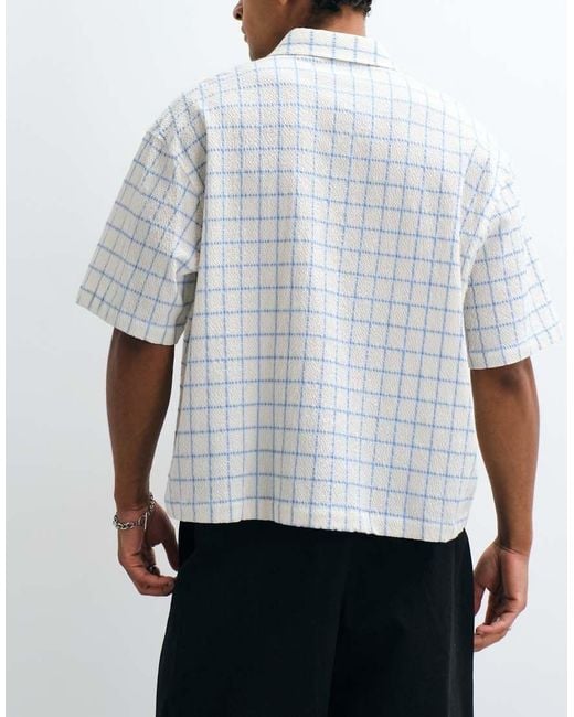ASOS White Boxy Oversized Seersucker Windowpane Check Shirt for men