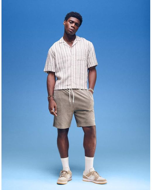 Cotton On Blue Linen Box Fit Short Sleeve Shirt for men