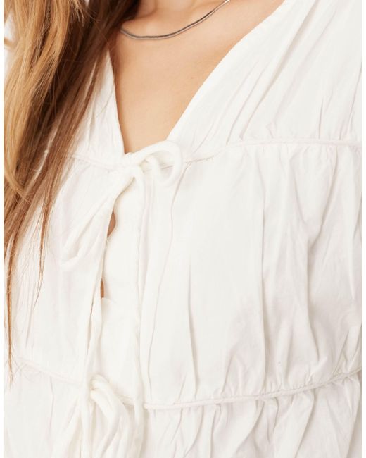 Y.A.S White Tie Front Long Sleeve Blouse