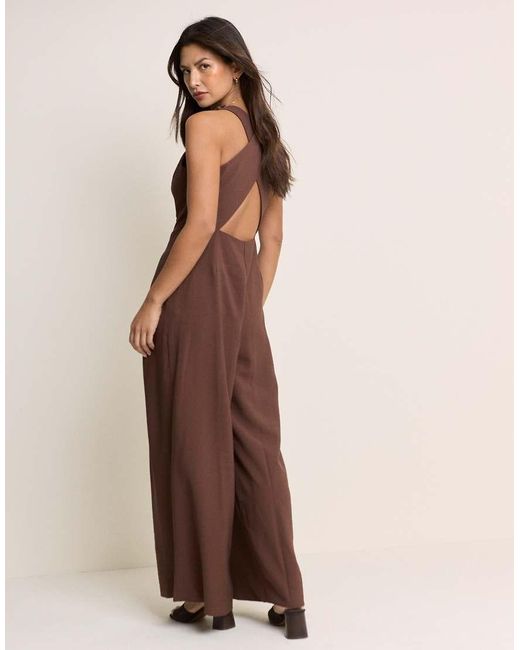 Nobody's Child Brown Reign Linen Blend Sleeveless Pleat Detail Jumpsuit