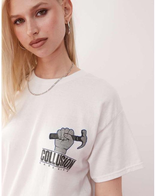 Camiseta Blanca Con Estampado Gráfico De Martillo De Collusion de color White