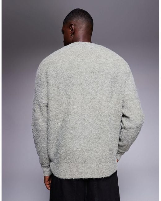 ASOS Gray Oversized Knitted Boucle Crew Neck Jumper for men