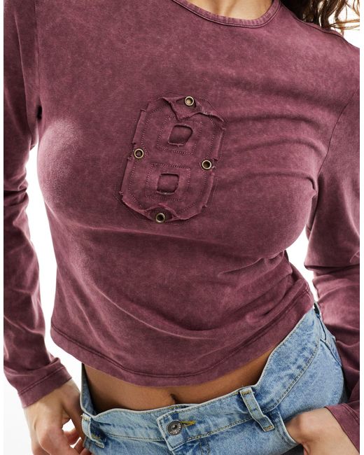Collusion Purple Applique Washed Long Sleeve Top