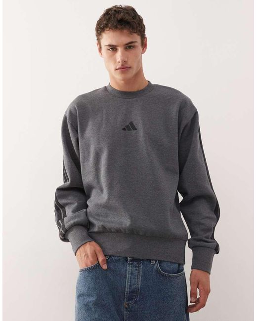Adidas Originals Gray Adidas Sportswear Three Stripe Fleece Sweatshirt for men