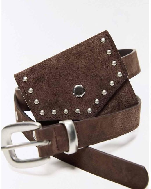 Bershka Brown Faux Suede Pocket Belt